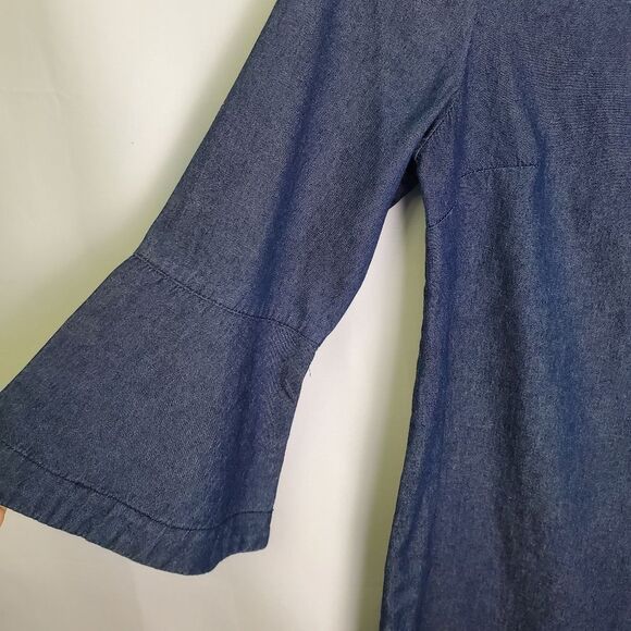 Draper James Ruffle Front Denim Dress Blue Cotton Size 4 - Picture 6 of 10